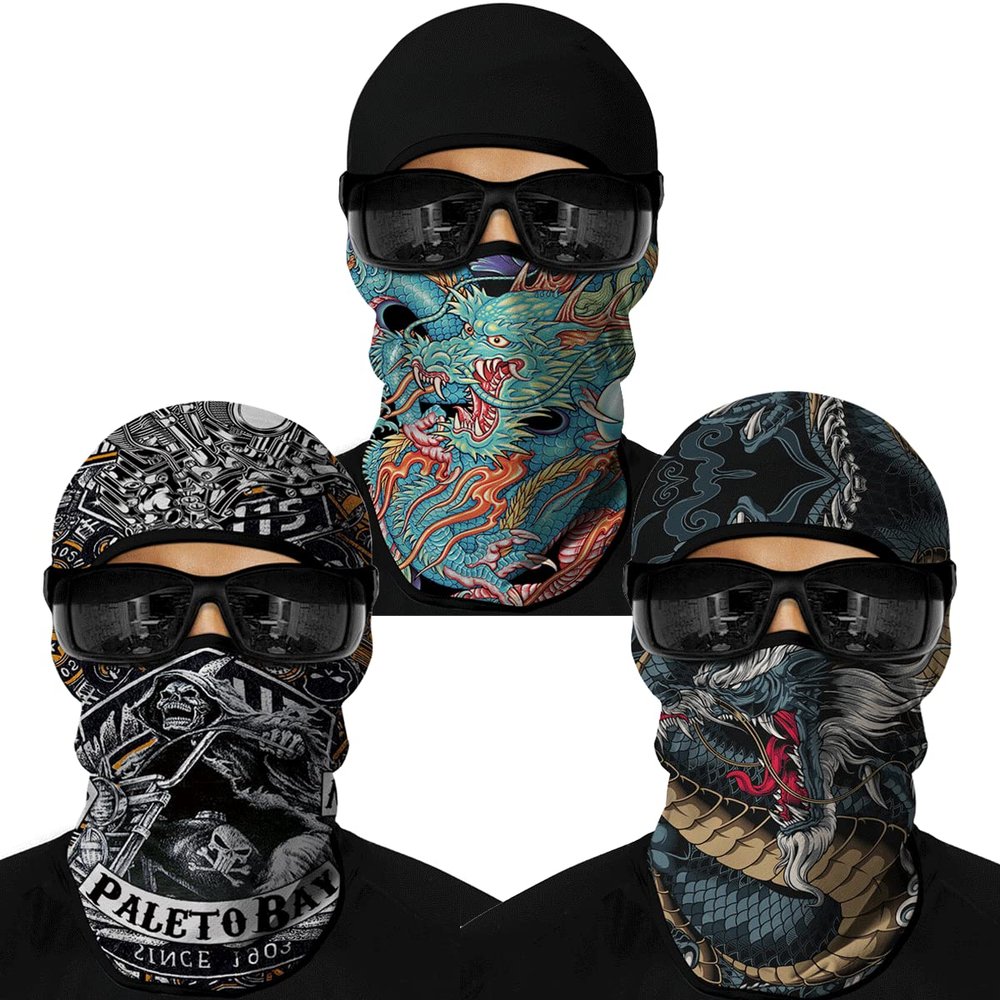Red Plume 3PCS Balaclava Ski Mask Motorcycle Full Face Mask Outdoor Tactical Hood Headwear Mask Unisex for Cycling Halloween Windproof