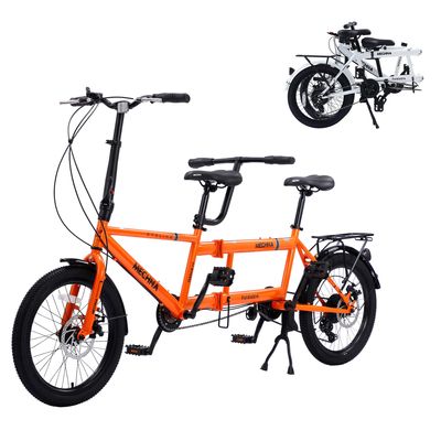 GOJLEX Foldable Tandem Bike, 20City Tandem Folding Bicycle, 7-Speed Adjustable Cruiser Bike Folding Bike with 3 Seats& Disc Brake, CE FCC CCC