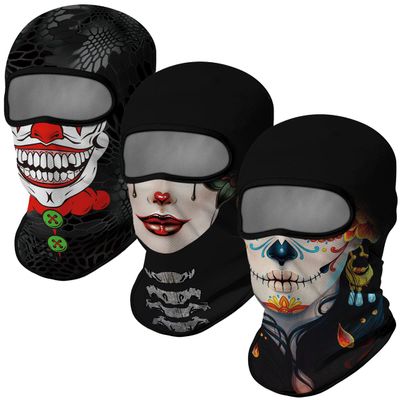 Red Plume 3PCS Balaclava Ski Mask Motorcycle Full Face Mask Outdoor Tactical Hood Headwear Mask Unisex for Cycling Halloween Windproof