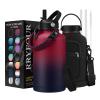 64 OZ Insulated Water Bottles with Straw - Waterbottle Carrier with Strap, Protective Boot & Paracord Handle, Stainless Steel Water Flask Canteen view 1