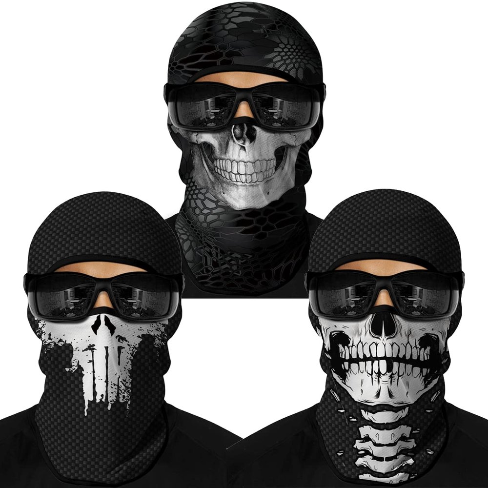 Red Plume 3PCS Balaclava Ski Mask Motorcycle Full Face Mask Outdoor Tactical Hood Headwear Mask Unisex for Cycling Halloween Windproof