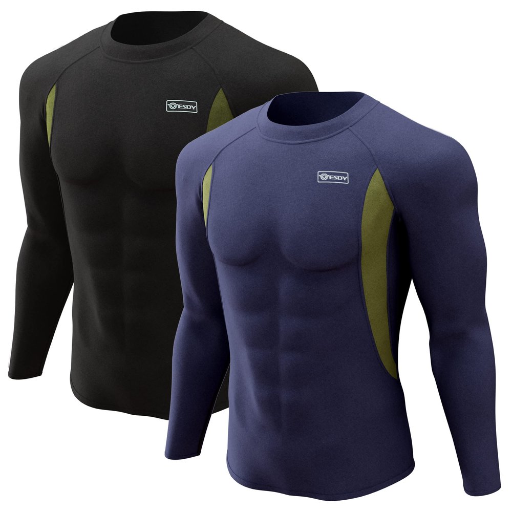 CL convallaria 2 Pack Men's Thermal Shirt Long Sleeve Fleece Lined Tops Base Layer Long John Shirts for Men,Small,B-Black+Blue