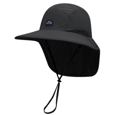 Croogo Outdoor Sun Hat for Men with UPF 50+ Safari Cap Wide Brim Fishing Hat with Neck Flap Mens Hiking Hat,Black-RNYF01