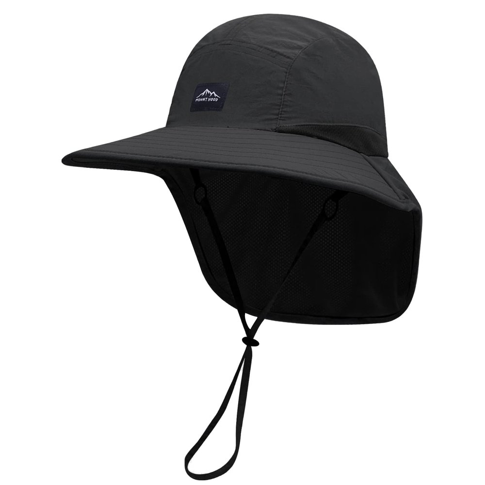 Croogo Outdoor Sun Hat for Men with UPF 50+ Safari Cap Wide Brim Fishing Hat with Neck Flap Mens Hiking Hat,Black-RNYF01