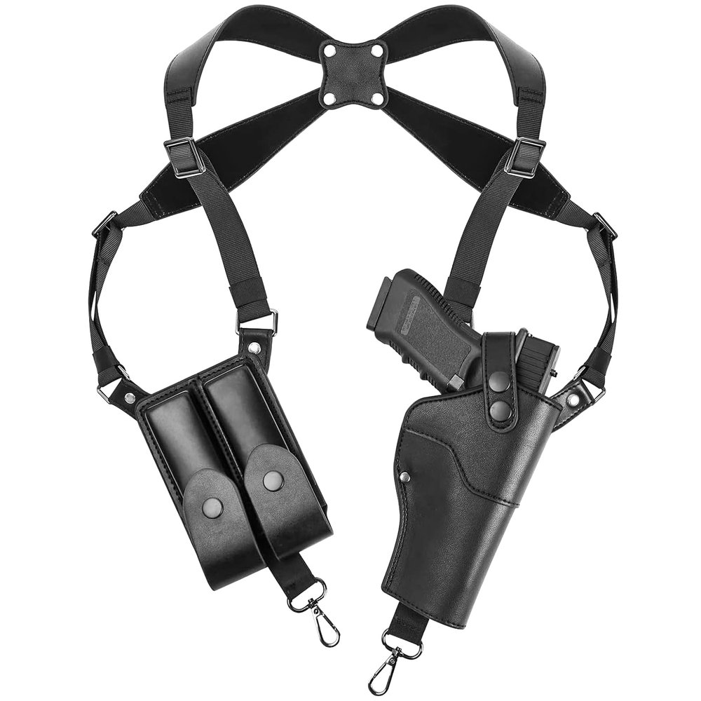 Shoulder Holster, Adjustable Leather Shoulder Holsters for Concealed Carry with Double Magazine Pouch, Fit 1911, Glock 17/19/23, Beretta 92FS and More Pistols-for Right Hand
