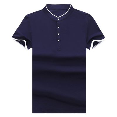 JEsilunmaMY Men's Casual Stand Collar Henley T-Shirt Short Sleeve Slim Fit Polo Tee Shirt Slim Fit Lightweight Hipster Shirt (Dark Blue,180)