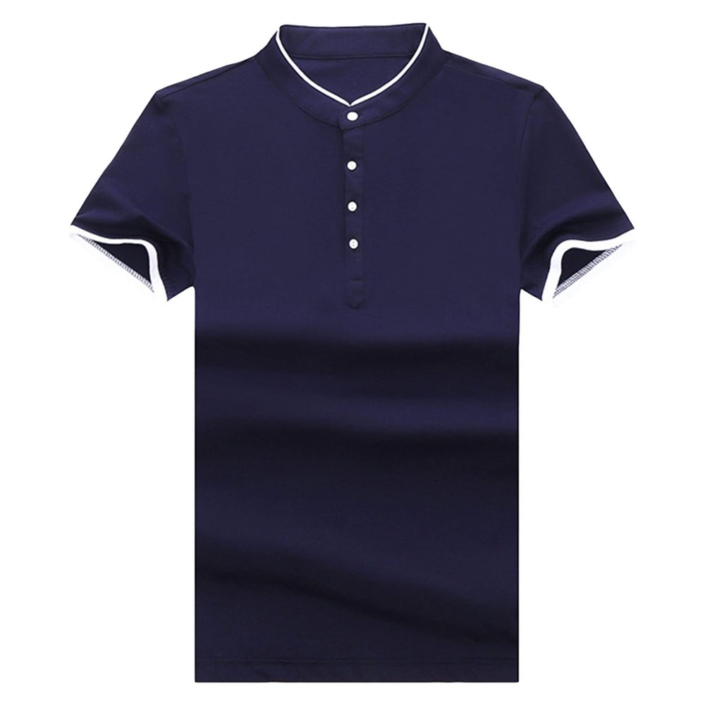 JEsilunmaMY Men's Casual Stand Collar Henley T-Shirt Short Sleeve Slim Fit Polo Tee Shirt Slim Fit Lightweight Hipster Shirt (Dark Blue,180)