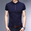 JEsilunmaMY Men's Casual Stand Collar Henley T-Shirt Short Sleeve Slim Fit Polo Tee Shirt Slim Fit Lightweight Hipster Shirt (Dark Blue,180) view 2