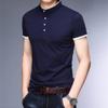 JEsilunmaMY Men's Casual Stand Collar Henley T-Shirt Short Sleeve Slim Fit Polo Tee Shirt Slim Fit Lightweight Hipster Shirt (Dark Blue,180) view 3