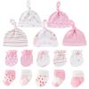 MAMIMAKA Baby Girls Caps Mittens and Thick Warm Socks Cotton Newborn Essentials Accessories (Hats+Gloves+Terry Socks),0-6 Months view 1