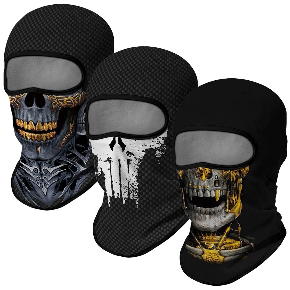 Red Plume 3PCS Balaclava Ski Mask Motorcycle Full Face Mask Outdoor Tactical Hood Headwear Mask Unisex for Cycling Halloween Windproof