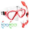 Kids Snorkel Set Dry Top Snorkeling Gear for Kids Youth Boys Girls Junior Age 5-15,Tempered Glass Swimming Diving Mask and Snorkel Set 180 Degree Panoramic View (Red) view 1