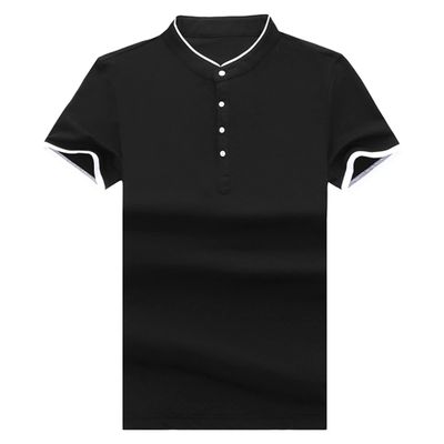 JEsilunmaMY Men's Casual Stand Collar Henley T-Shirt Short Sleeve Slim Fit Polo Tee Shirt Slim Fit Lightweight Hipster Shirt (Black,180)