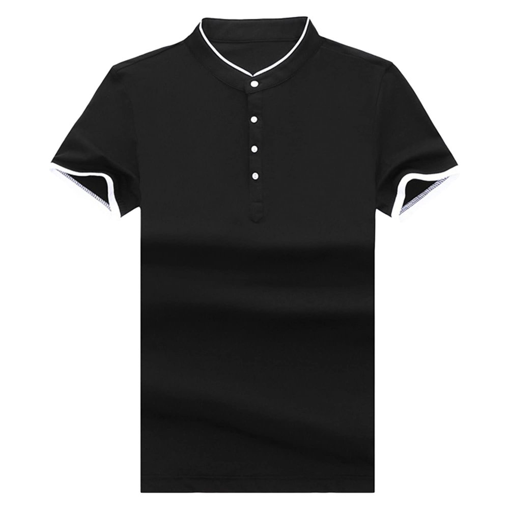 JEsilunmaMY Men's Casual Stand Collar Henley T-Shirt Short Sleeve Slim Fit Polo Tee Shirt Slim Fit Lightweight Hipster Shirt (Black,180)