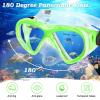 Kids Snorkel Set Dry Top Snorkeling Gear for Kids Youth Boys Girls Junior Age 5-15,Tempered Glass Swimming Diving Mask and Snorkel Set 180 Degree Panoramic View (Green) view 3
