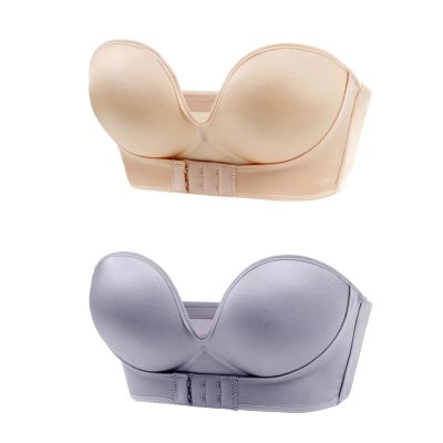 Women Wireless Non-Slip Invisible Front Hook Underwear Bra, Strapless Pushup Bras Front Buckle Lift Bra (2PCS-A,38E)