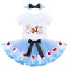 Alice In Onederland 1st Birthday Girl Outfit Baby I'm One Year Old Party Cake Smash It's My First Birthday Party Dress Infant Romper Princess Tutu Skirt Bowknot Headband Photo Shooting Set Light Blue view 1