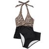 SUUKSESS Women Sexy Halter Tankini Bathing Suits Slimming Tummy Control High Waisted Swimsuits 2 Piece (Leopard Black, S) view 3