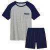 MoFiz Mens Pajamas Sleepwear Short Sleeve Lightweight Soft Top Shorts Lounge Set Soft Summer Pjs Sleep Set Navy Blue +Light Grey S view 1