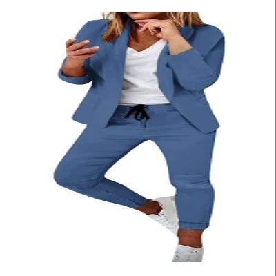 Women's Blazer Sets Women 2 Piece Outfits Open Front Blazer and Pants Set Business Work Suit Pantsuit Set for Women (US, Alpha, X-Large, Regular, Regular, Blue)