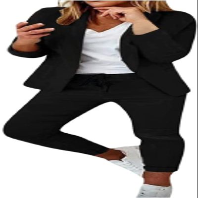 Women's Blazer Sets Women 2 Piece Outfits Open Front Blazer and Pants Set Business Work Suit Pantsuit Set for Women (US, Alpha, Small, Regular, Regular, Black)