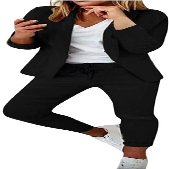 Women's Blazer Sets Women 2 Piece Outfits Open Front Blazer and Pants Set Business Work Suit Pantsuit Set for Women (US, Alpha, Small, Regular, Regular, Black)