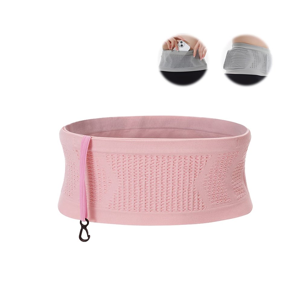 Multifunctional Knit Breathable Concealed Waist Bag, Universal Running Belt, Large Capacity Running Waist Fanny Pack, Adjustable Moisture Wicking Storage Belt Pack for Women Men (Pink, S)