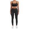 SUUKSESS Women Seamless 2 piece Workout Sets Strappy Padded Sports Bra Booty High Waisted Leggings Outfits (Black,M) view 4