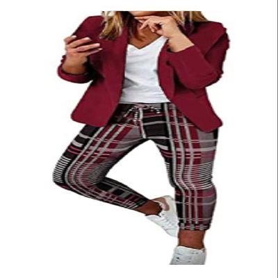 Women's Blazer Sets Women 2 Piece Outfits Open Front Blazer and Pants Set Business Work Suit Pantsuit Set for Women (US, Alpha, Small, Regular, Regular, Wine)