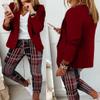 Women's Blazer Sets Women 2 Piece Outfits Open Front Blazer and Pants Set Business Work Suit Pantsuit Set for Women (US, Alpha, Small, Regular, Regular, Wine) view 3