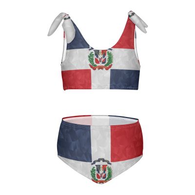 Aflyko Patriot Girls' Swimwear Dominican Republic Flag 2-Piece Bikini Set Summer Swimsuit Vacation Bathing Suit Hawaii Beachwear Water Sport Tankini Set 9-10T