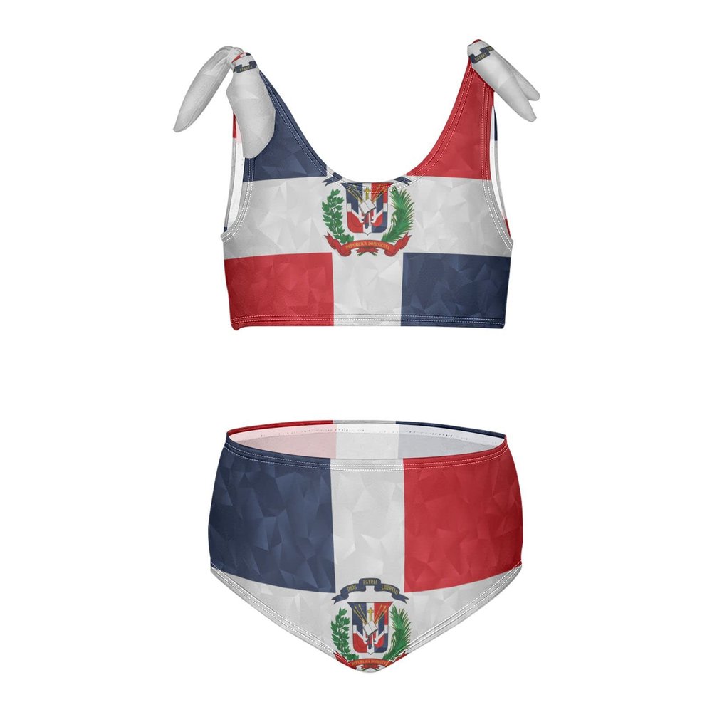 Aflyko Patriot Girls' Swimwear Dominican Republic Flag 2-Piece Bikini Set Summer Swimsuit Vacation Bathing Suit Hawaii Beachwear Water Sport Tankini Set 9-10T