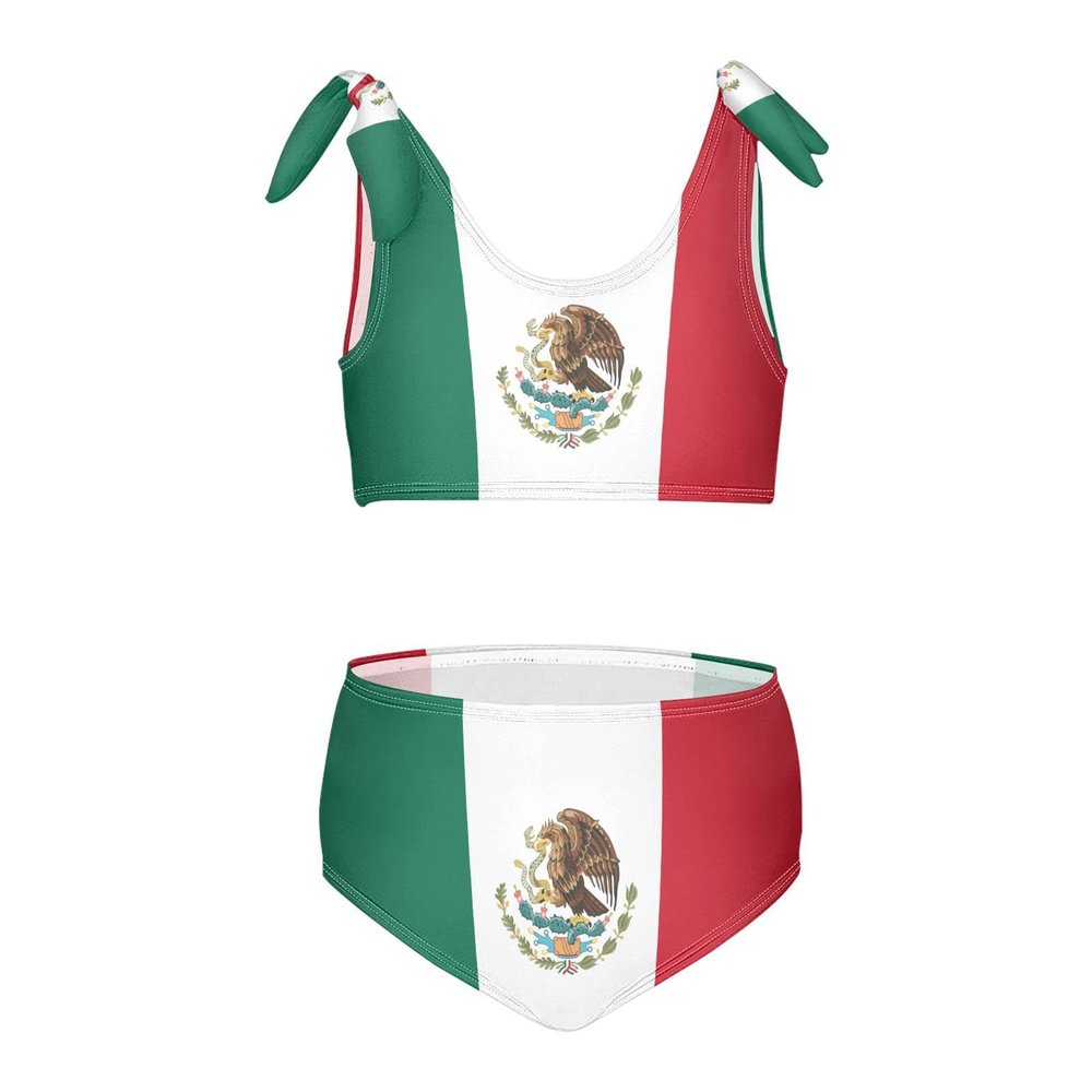 Aflyko Patriot Girls' Swimwear Flag of Mexico 2-Piece Bikini Set Summer Swimsuit Holiday Bathing Suit Hawaii Beachwear Pool Water Sport Tankini Set 4T