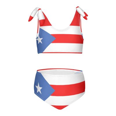 Aflyko Patriot Girls' Swimwear Puerto Rico Flag 2-Piece Bikini Set Summer Swimsuit Holiday Bathing Suit Hawaii Beachwear Water Sport Tankini Set 7-8T