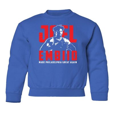 Embiid Make Philadelphia Great Again 2023 Basketball Youth Crewneck Sweatshirt (Royal, Youth Large)