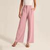 Solid Color Wide Leg Pants for Women Casual High Waisted Dress Pants Loose Fit Work Business Trousers (Pink, M) view 2