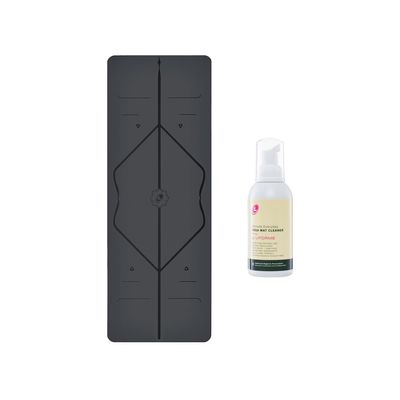 LIFORME Original Yoga Mat & Ultimate Everyday Yoga Mat Cleaner- Bundle Pack  Patented Alignment System, Eco-Friendly, Non-Slip Warrior-Grip, Thick, Sweat Resistant, Comfortable - Grey