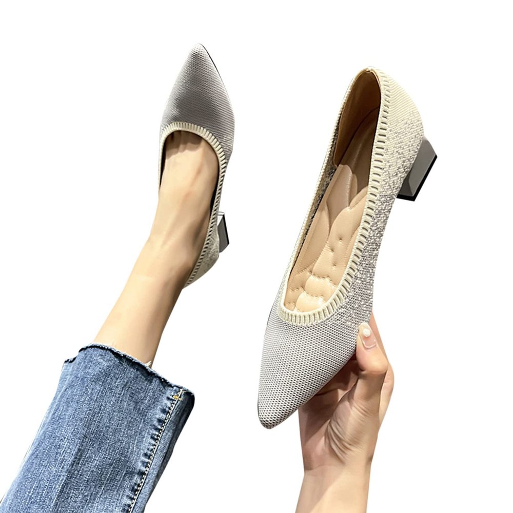 Hbeylia Womens Pointed Toe Ballet Shoes Comfortable Women Stacked Mid Heels Patchwork Shoes Slip On Studded Classic Softable Shoes Loafers for Wedding Bride Work Nurse