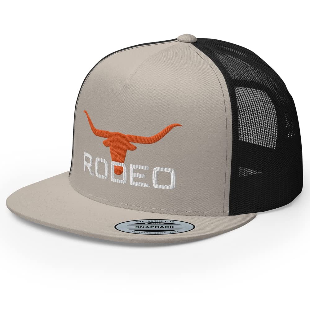 RIVEMUG Western Rodeo Orange Longhorn Trucker Hat Flat Bill High Crown Cowboy Farm Country Rodeo Ranch Cap