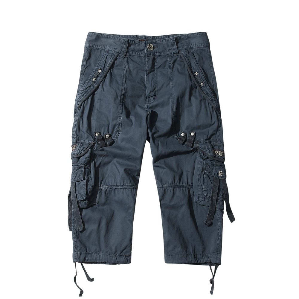 Uillui Tactical Shorts Men's Relaxed Fit Below Knee Capri Cargo Pants Twill Cotton Pocket Work Pants Hiking Athletic Shorts Dark Blue