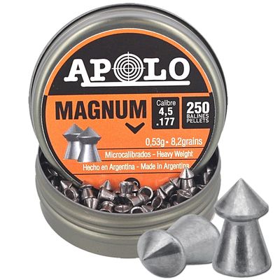 Hatsan Airgun Pellets, Pointed Tip Magnum Pellets for Small Game Hunting and Target Practice (.177 Cal and .22 Cal) Made by Apolo (250 Count) (.177 Cal / 8.48 Grains)
