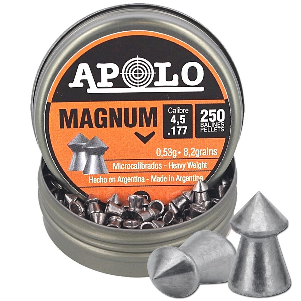 Hatsan Airgun Pellets, Pointed Tip Magnum Pellets for Small Game Hunting and Target Practice (.177 Cal and .22 Cal) Made by Apolo (250 Count) (.177 Cal / 8.48 Grains)