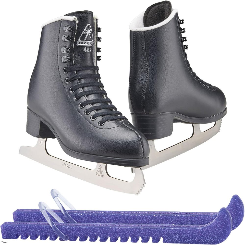 Jackson Ultima Black Figure Ice Skates for Boys/Size: Junior 13 Bundle with Skate Guards