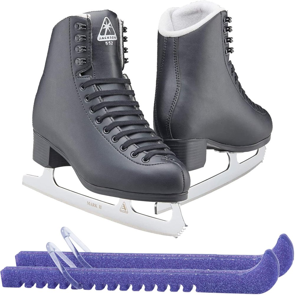 Jackson Ultima Classic JC553 Mens/Boys Figure Ice Skates, Medium Width, Boys Size 1 Bundle with Skate Guards