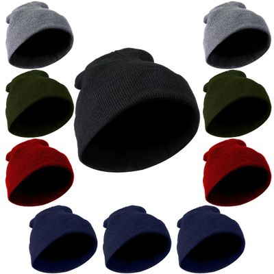 Trail Maker 10 Pack Knit Winter Hats - Bulk Hats for Kids, One Size Stretch Warm Beanies for Homeless, Foster Kids, Boys, Girls, Fall, Winter