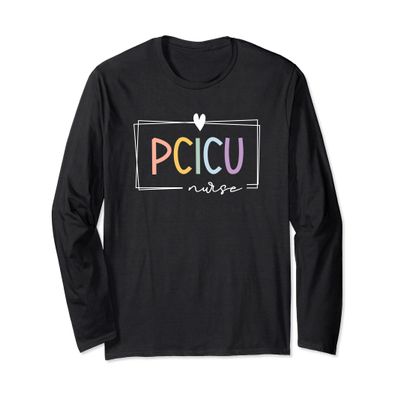 Retro PCICU Nurse ICU Pediatric Cardiac Rainbow Tiny Humans Long Sleeve T-Shirt