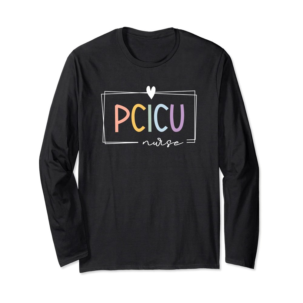 Retro PCICU Nurse ICU Pediatric Cardiac Rainbow Tiny Humans Long Sleeve T-Shirt