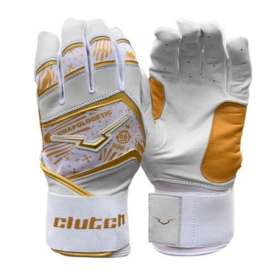 Clutch Sports Apparel Unapologetic Pro Series Batting Gloves, Cabretta Leather, All-Weather Design for Baseball & Softball, Padded Stylish Fit for Adults & Youth (White/Gold, X-Small)