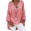 Cotton Linen Shirts for Women Summer Loose Fit Long Sleeve Blouse Plus Size Casual Beach Oversized Shirt Plain Tunic Tops B-Pink view 1