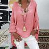 Cotton Linen Shirts for Women Summer Loose Fit Long Sleeve Blouse Plus Size Casual Beach Oversized Shirt Plain Tunic Tops B-Pink view 2